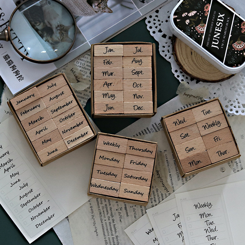 Rubber Date Stamp - Arabic Numbers Day Month Calendar Wood