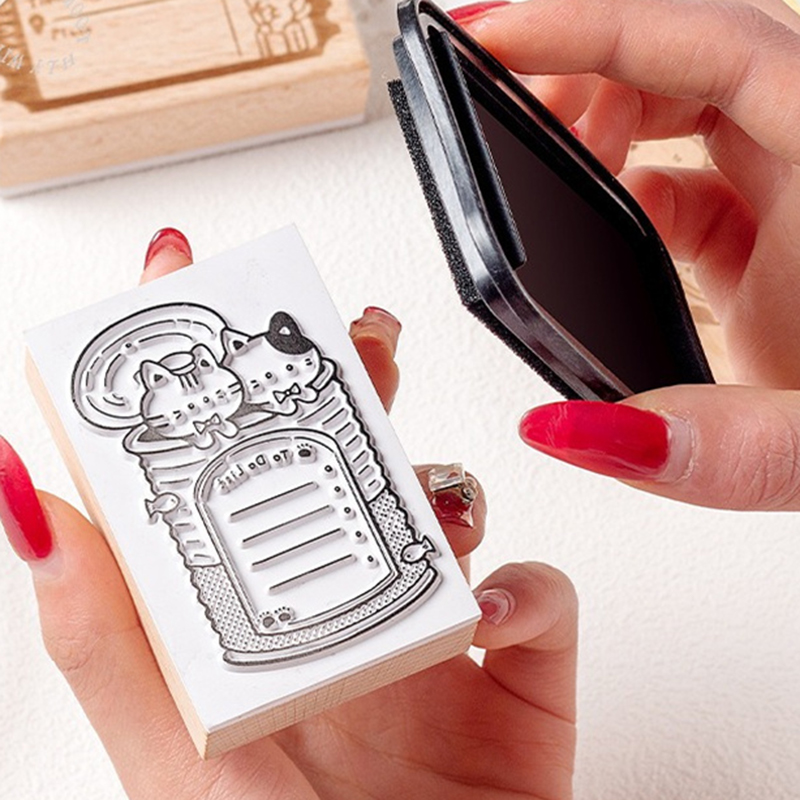 Cute Cat Wooden Rubber Stamp M - Rubber Date Stamp ulasan dan harga