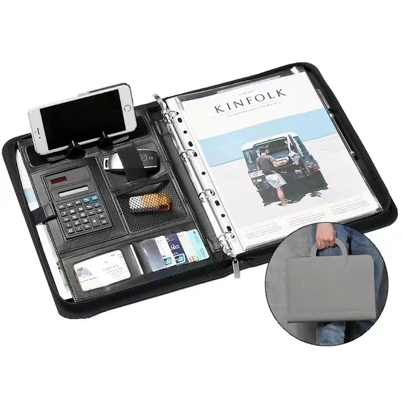 PU leather A4 zipper calculato - Binder A4 Lever ulasan dan harga